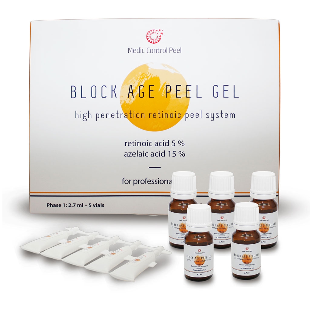 MARTINEX MEDIC CONTROL PEEL BLOCK AGE PEEL GEL , Фаза №1 (2,7 мл) - 5 шт. и Фаза №2 (2,3 мл) - 5 шт. упакованы в картонный пенал.